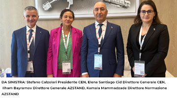 Nella foto da sinistra: Stefano Calzolari Presidente CEN, Elena Santiago Cid Direttore Generale CEN, Ilham Bayramov Direttore Generale AZSTAND, Kamala Mammadzade Direttore Normazione AZSTAND